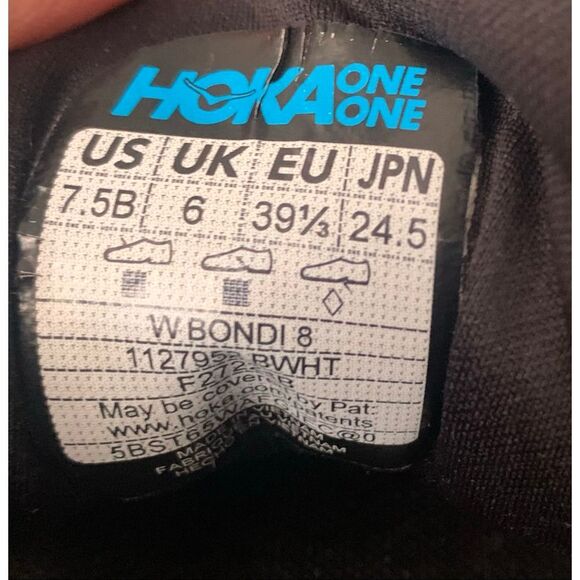 HOKA ONE ONE Bondi 8 black white Sneakers Gym SHOES women’s 7.5 - Picture 2 of 10